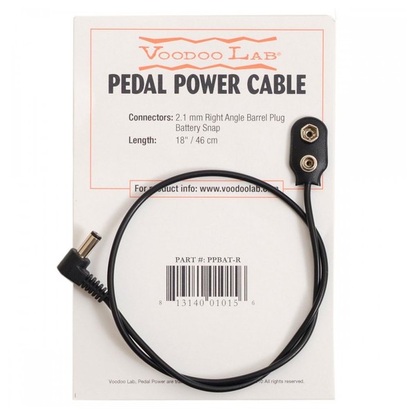 Voodoo Lab Right Angle Barrel To Battery Snap Cable 18 Inch