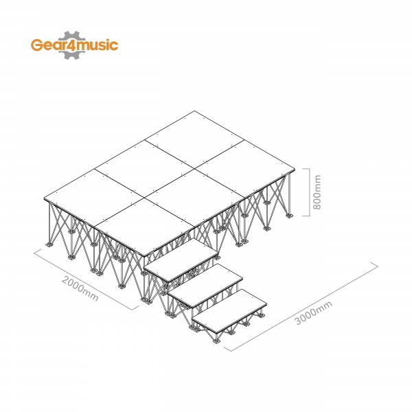 3m x 2m Portable Stage Kit by Gear4music, 80cm