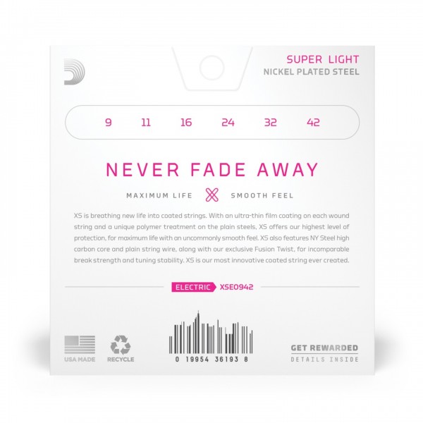 D'Addario XSE0942 XS Nickel Coated Electric Strings, 09-42