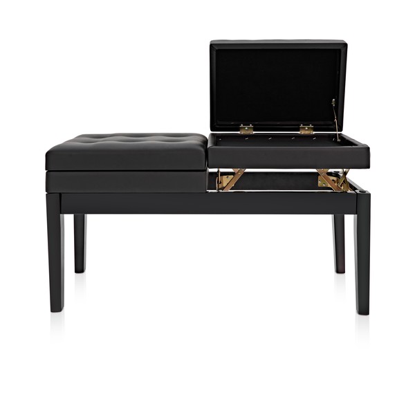 Deluxe Duet Piano Stool with Storage by Gear4music, Gloss Black