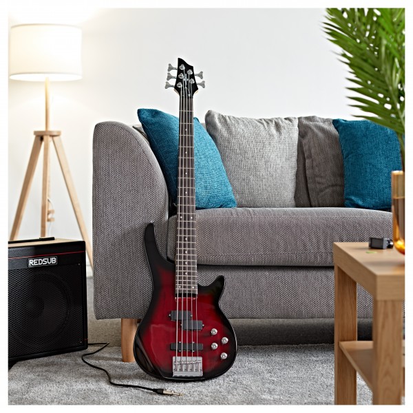 Chicago 5 String Bass Guitar by Gear4music, Trans Red