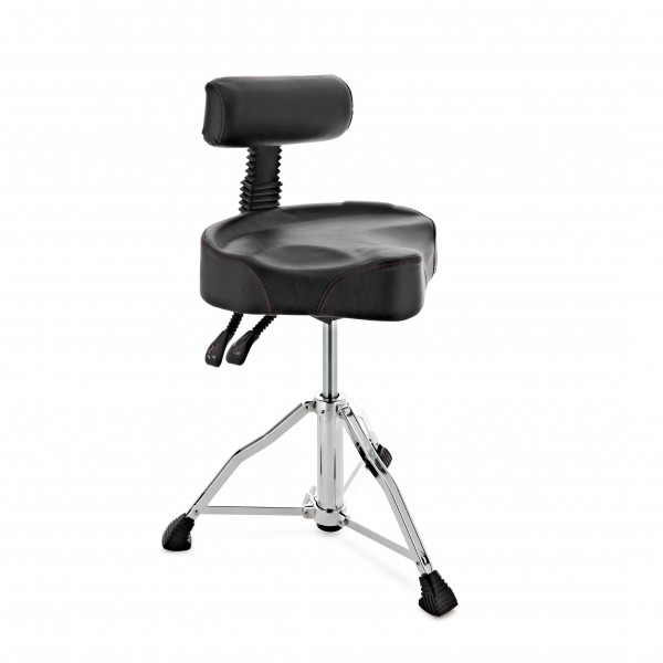Hydraulic Saddle Drum Throne with Back Rest by Gear4music