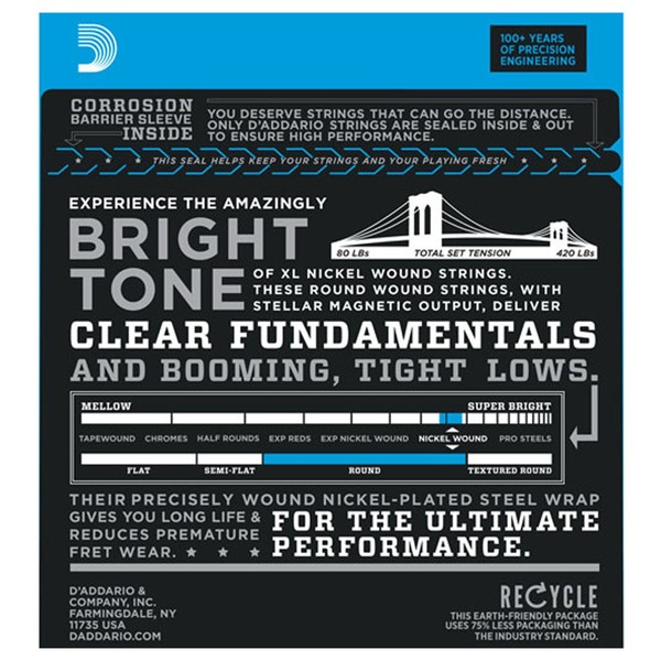 DAddario EXL165 Nickel Wound Bass Strings, Light, 45-105, Long Scale