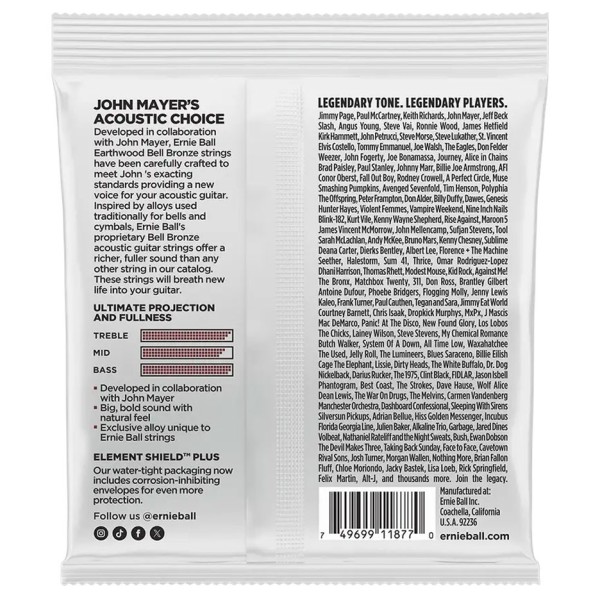 Ernie Ball Medium Light Earthwood Bell Bronze Acoustic Guitar Strings, 12-54