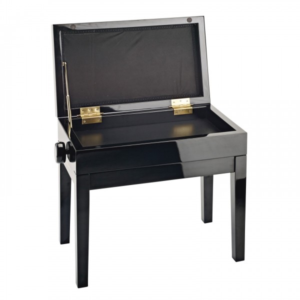 K&M 13951 Piano Bench with Storage, Imitation Leather, Gloss Black