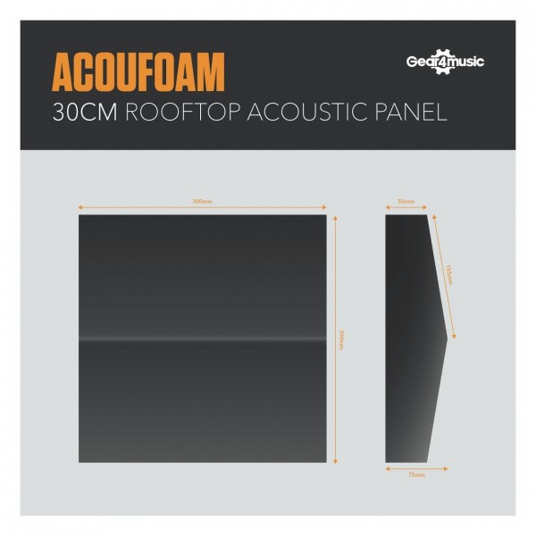 AcouFoam 30cm Rooftop Acoustic Panel by Gear4music, 4 Pack