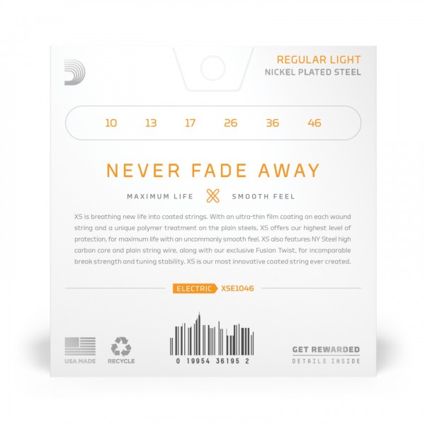 D'Addario XSE1046 XS Nickel Coated Electric Strings, 10-46