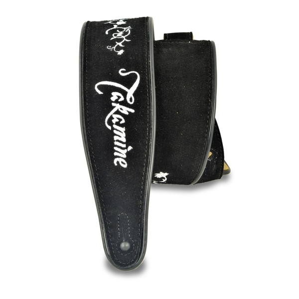 Takamine Guitar Strap, Black Suede & Embroidered Grassflower