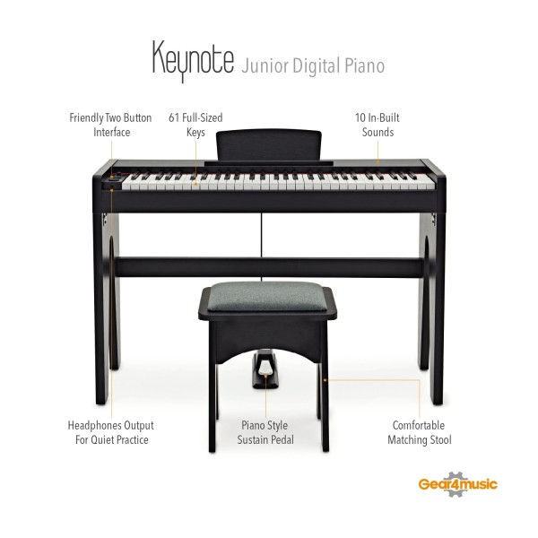 Keynote Junior Digital Piano & Stool by Gear4music, Matte Black