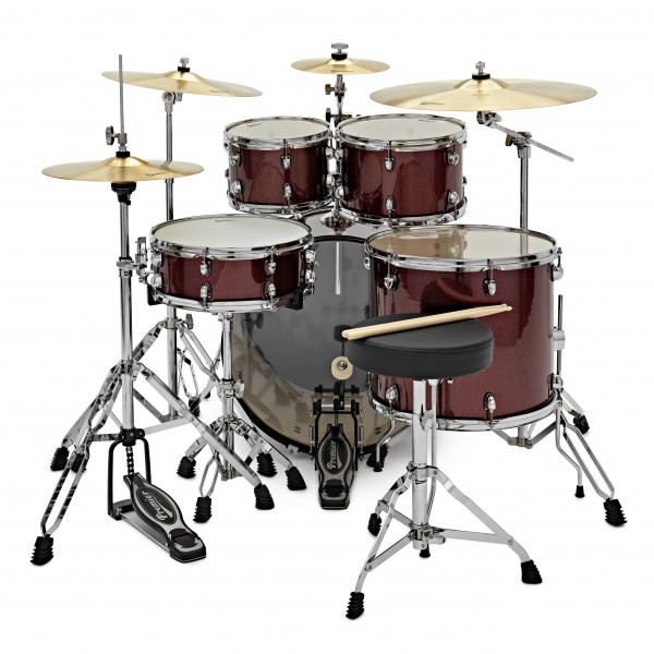 Premier Revolution 22" 5pc Drum Kit Bundle, Red Sparkle