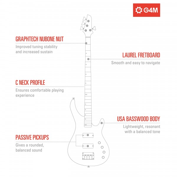 G4M 878 Bass Guitar, All Black