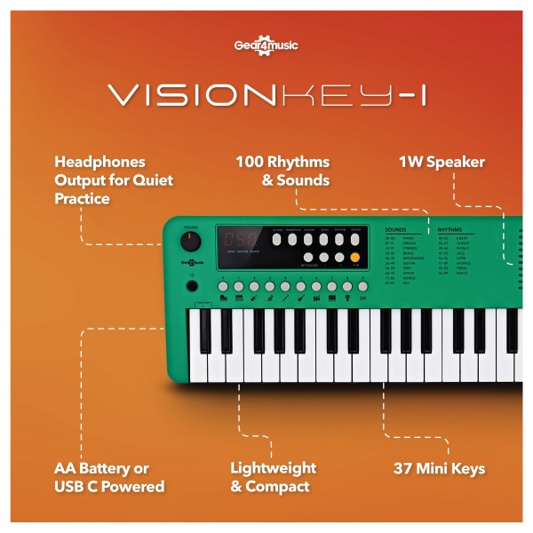 VISIONKEY-1 37 Key Portable Mini Keyboard with Headphones, Green