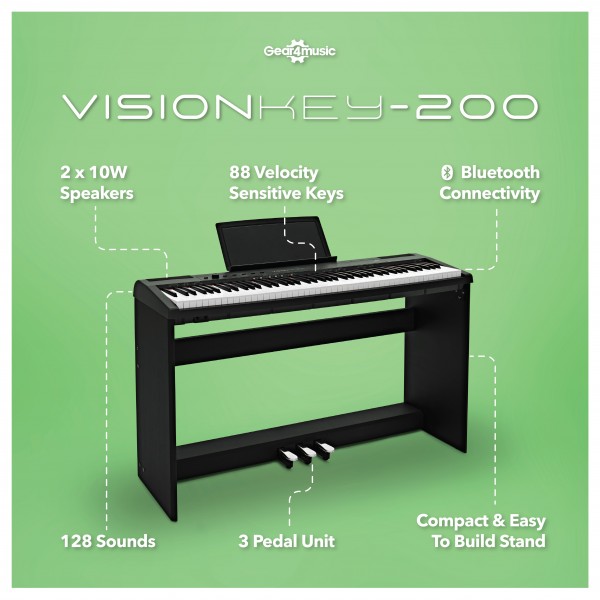 VISIONKEY-200 Digital Piano, with Bluetooth & 3-Pedal Stand