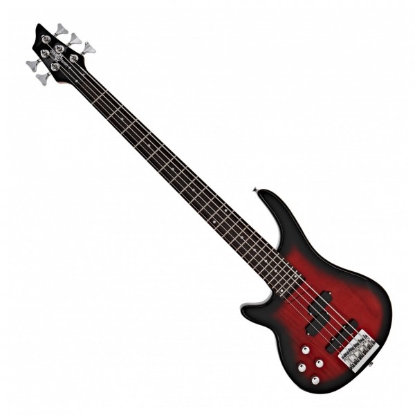 Chicago 5 String Left Handed Trans Red Bass + 15W Amp by Gear4music