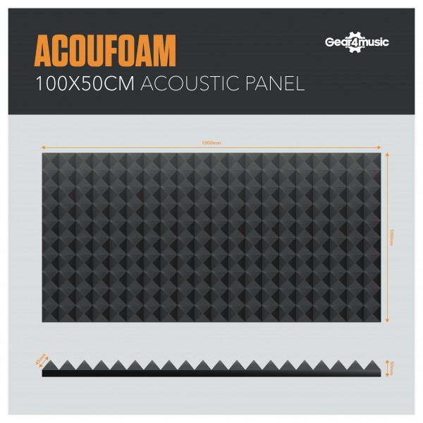 AcouFoam 100x50cm Acoustic Panel by Gear4music, Pack of 4