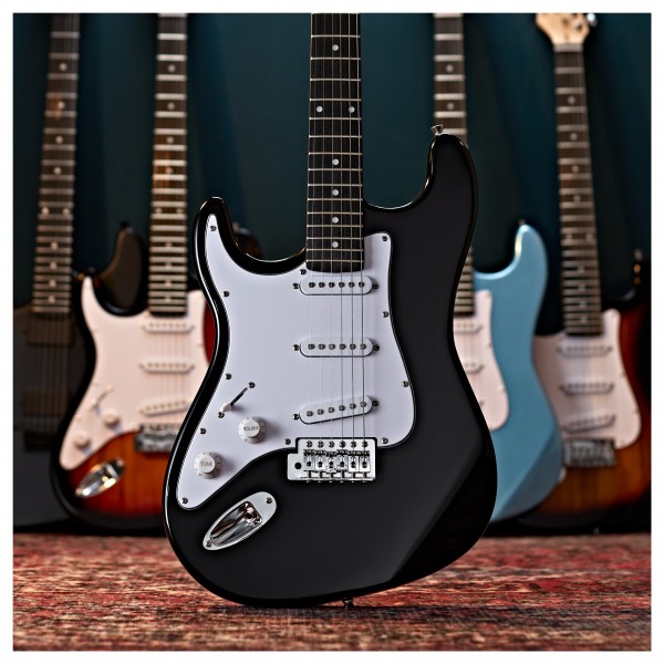 LA Left Handed Electric Guitar Black, 15W Guitar Amp & Ultimate Accessory Pack