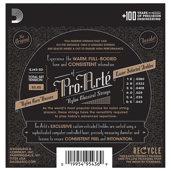 D'Addario EJ45-3D 3-Pack Pro-Arte Normal Tension