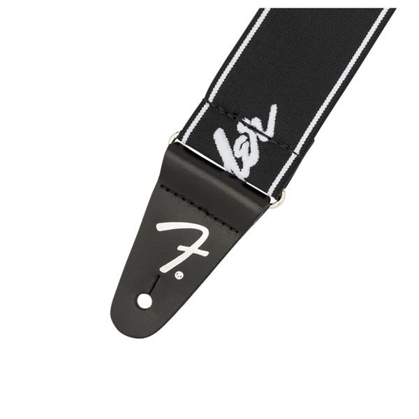 Fender WeighLess 2" Running Logo Guitar Strap, Black/White
