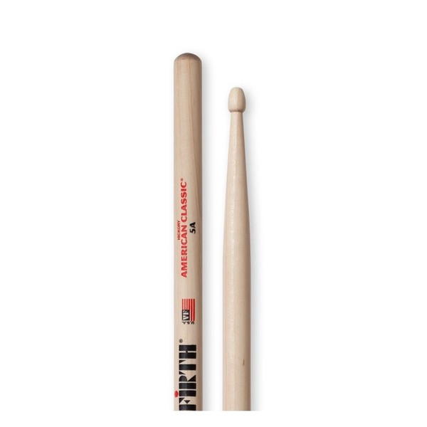 Vic Firth 5A Hickory Drumsticks Wood Tip, 4 Pair Value Bundle