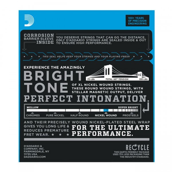 D'Addario EXL140-3D Nickel Wound, Light Top/Heavy Bottom 10-52 3-Pack