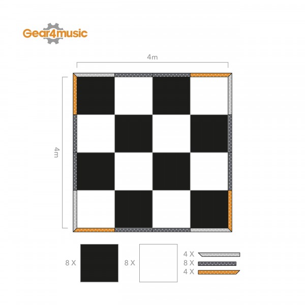 4m x 4m Portable Dance Floor by Gear4music, Chequerboard Finish