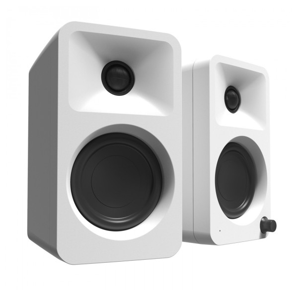 Kanto Ora Desktop Speakers with S2 Tilted Desktop Speaker Stands, White