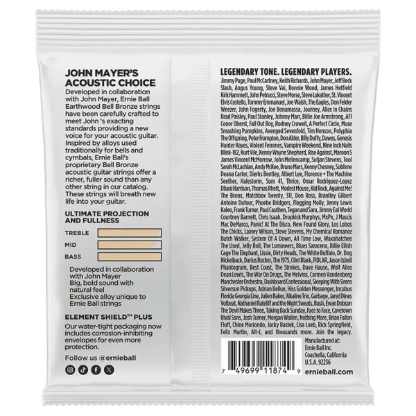 Ernie Ball Extra Light Earthwood Bell Bronze Acoustic Guitar Strings, 10-54