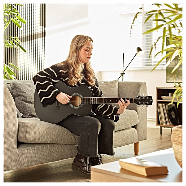 Parlour Acoustic Guitar by Gear4music, Black