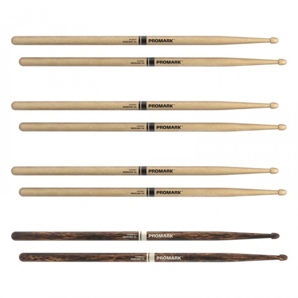 Promark Rebound 5A Hickory Acorn Wood Tip, FireGrain Bonus 4 Pack