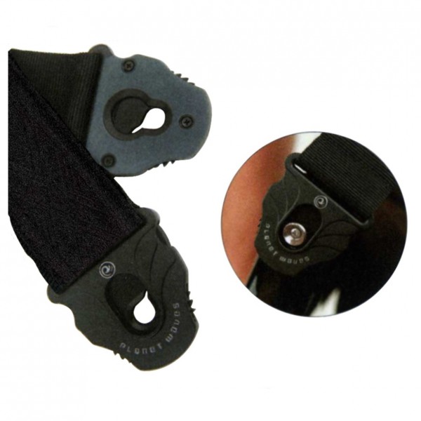 D'Addario 50PLB01 Planet Lock Guitar Strap, Black Satin