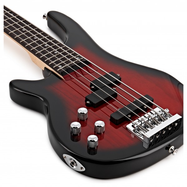 Chicago 5 String Left Handed Bass Guitar by Gear4music, Trans Red - Nearly New
