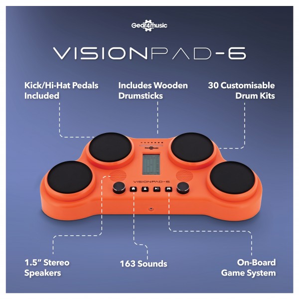 VISIONPAD-6 Electronic Drum Pad by Gear4music, Orange