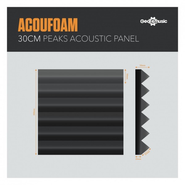 AcouFoam 30cm Peaks Acoustic Panels by Gear4music, Pack of 4