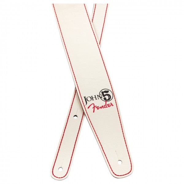 Fender John 5 Leather Strap, White and Red