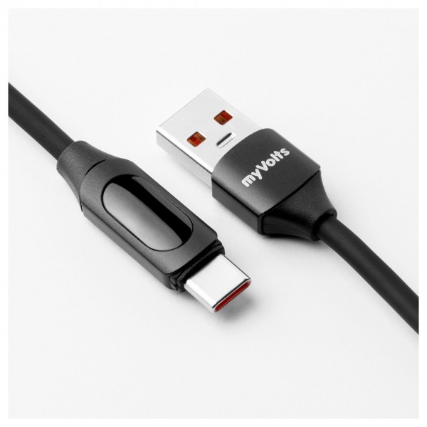myVolts Step Up USB-A to USB-C 1m PD Cable with LCD Power Meter, Black
