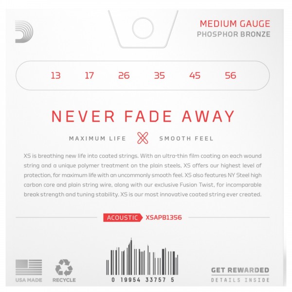D'Addario XSAPB1356 Acoustic Phosphor Bronze, Medium, 13-56