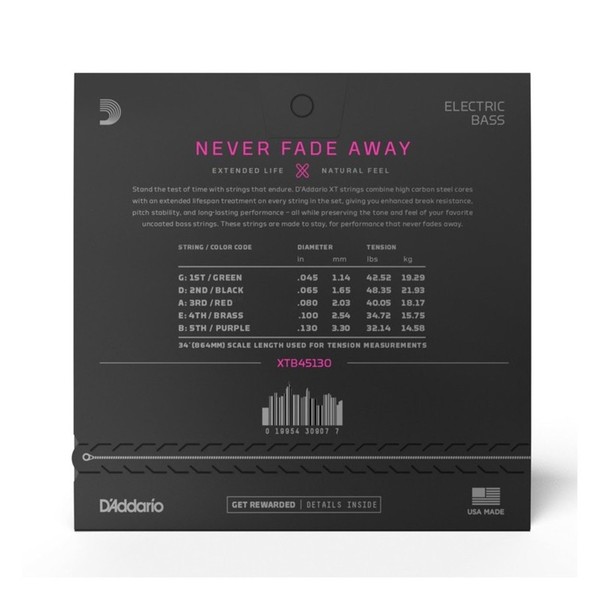 D'Addario XTB45130 XT NPS Regular Light 5-String Bass Strings, 45-130