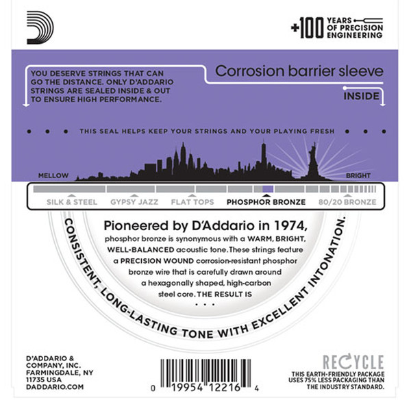 D'Addario EJ26 3D Phosphor Bronze, Custom Light, 11-52 x 3 Pack