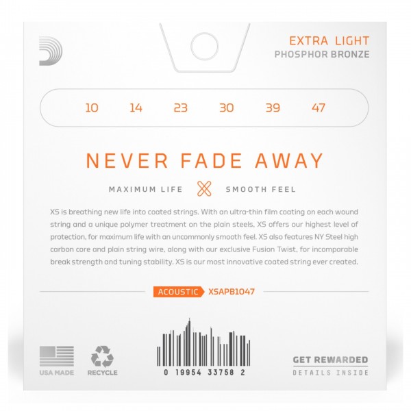D'Addario XSAPB1047 Acoustic Phosphor Bronze, Extra Light, 10-47