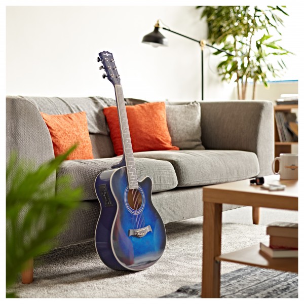 Single Cutaway Electro Acoustic Guitar by Gear4music, Blue, 2023 Model