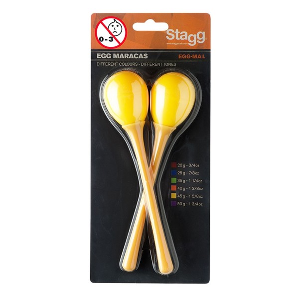 Stagg Long Handled Plastic Egg Maracas, Yellow