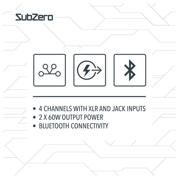 SubZero SZ-PMIX4 4 Channel Powered Mixer with Digital Media Player