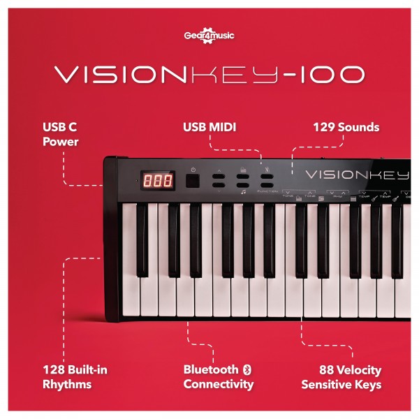 VISIONKEY-100 Digital Keyboard Piano, with Bluetooth, Stand Pack