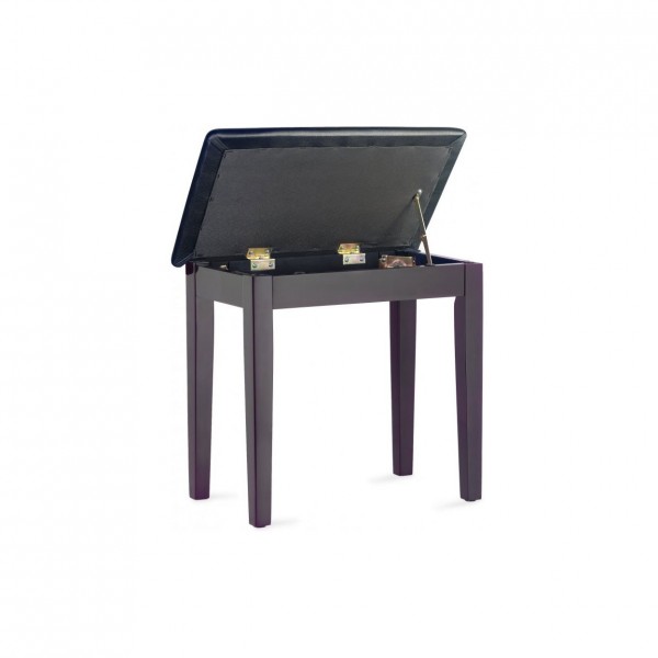 Stagg Piano Bench with Storage, Black Vinyl, Matte Rosewood
