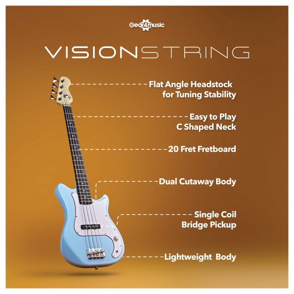 VISIONSTRING 3/4 Bass Guitar Pack, Blue
