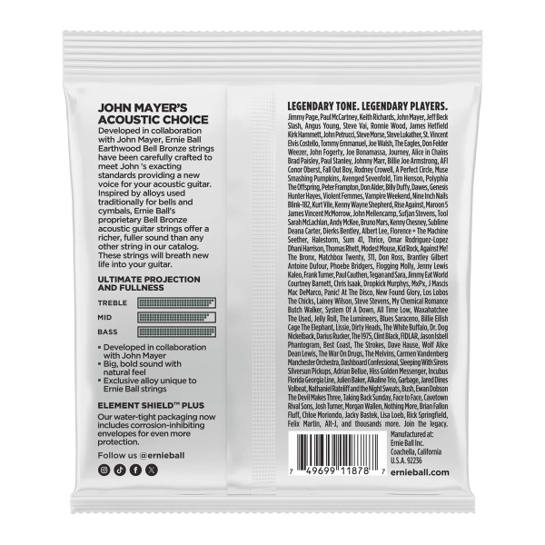 Ernie Ball Medium Earthwood Bell Bronze Acoustic Guitar Strings, 13-56