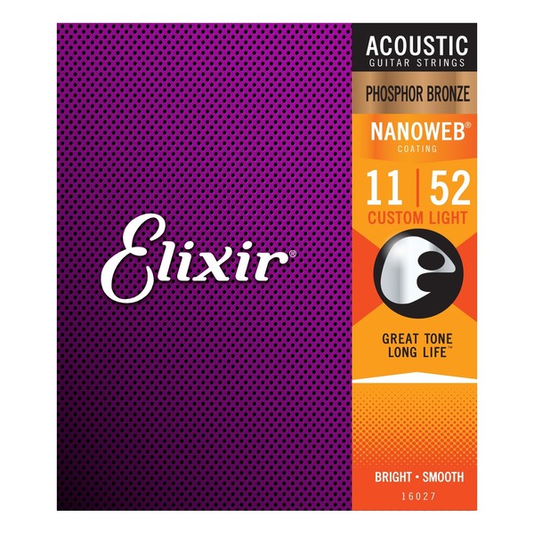 Elixir 16027 NANOWEB Custom Light Phosphor Bronze Strings, 11-52