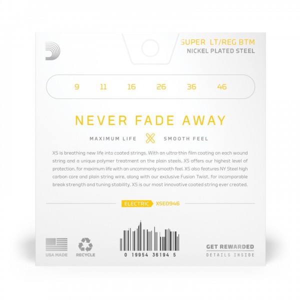 D'Addario XSE0946 XS Nickel Coated Electric Guitar Strings, 09-46