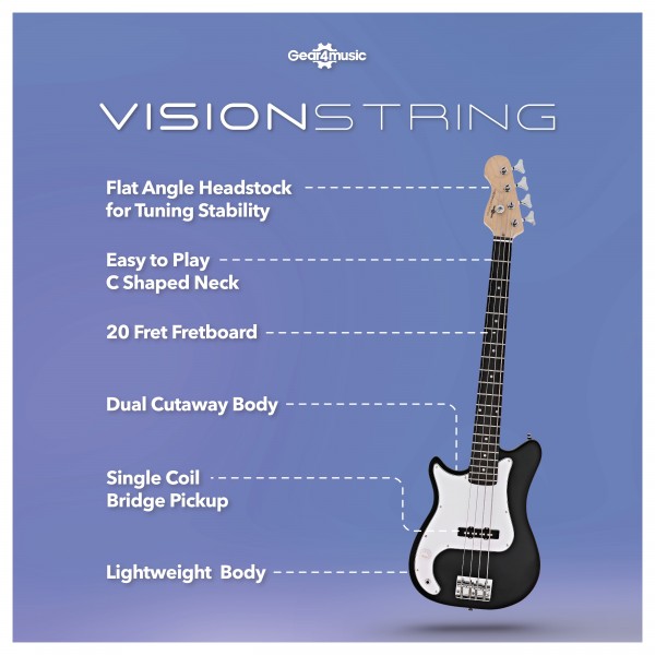 VISIONSTRING 3/4 Left Handed Bass Guitar Pack, Black