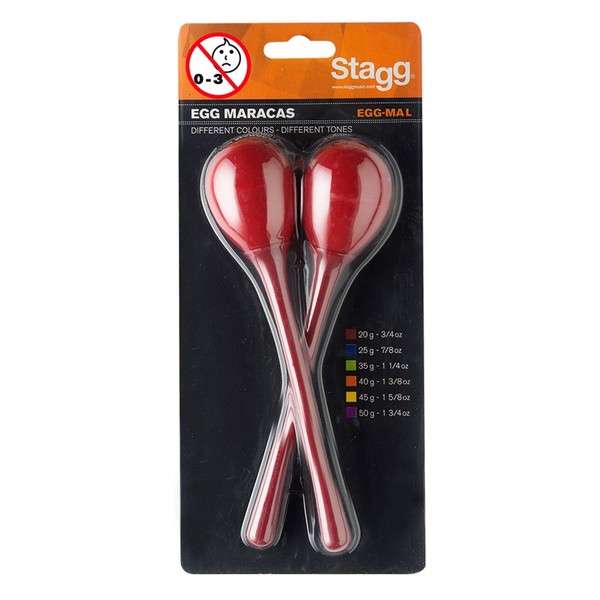 Stagg Long Handled Plastic Egg Maracas, Red